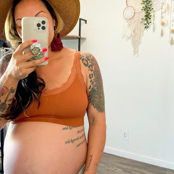 BROWN Ribbed Thick Strap Bralette with Lac… - Picture 3 of 5